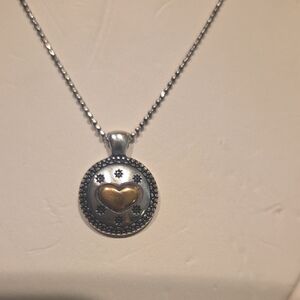 Silver and Gold Heart Pendant Necklace - Women's Jewelry